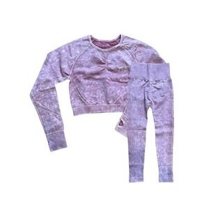 Sugar Popped Extreme Lift  Athletic Set Legging Crop Top Berry Pink Stretch Knit